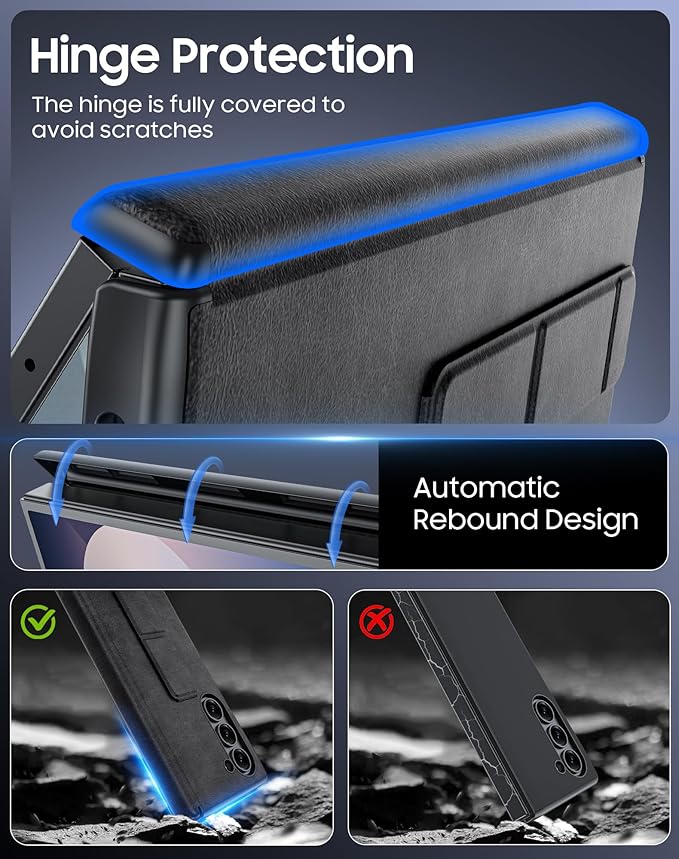 for Samsung Galaxy Z Fold 6 Case with Hand Strap & Kickstand & Hinge Protection, Ultra Slim Skin Feel Pattern Printing Full Body Shockproof Phone Case for Z Fold 6, No Screen Protector (Vintage Black)