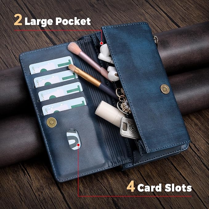 for iPhone 11 Pro Max Wallet Phone Case with 8 Card Holder,RFID Blocking | PU Leather | Kickstand | Flip | Wrist Strap&Shoulder Strap | Shockproof | Zipper Wallet | Women Men | 6.5" | Blue