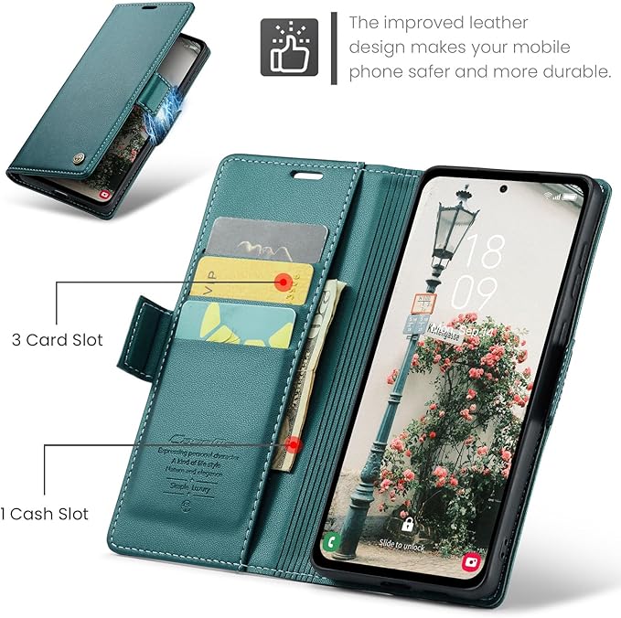 for Samsung Galaxy A55 5G Case, Premium PU Leather Wallet Case Flip Cover with [RFID Blocking][Card Holder][Stand Function] Shockproof Protective for Samsung Galaxy A55, Blue-Green