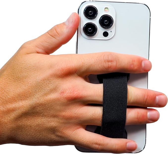 LOVEHANDLE PRO Premium Phone Grip - Elastic Phone Strap - Magnetic Phone Mount and Kickstand for Smartphone and Tablet - Black