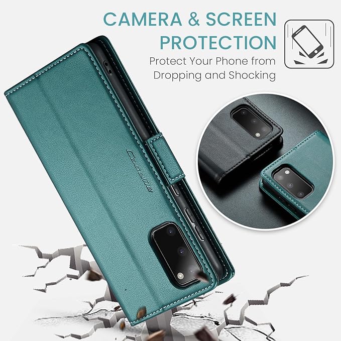 Case for Samsung Galaxy S20 Wallet Case, RFID Blocking PU Leather Flip Folio Cover Card Holder Kickstand Shockproof Phone Case Compatible with Samsung Galaxy S20, Blue Green