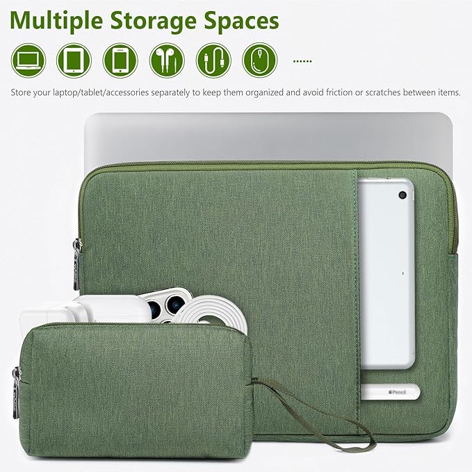 HYZUO 14-15 Inch Laptop Sleeve Bag Set for MacBook Air 15 M4/M3/M2, MacBook Pro 15, XPS 14/15 Plus, 15" Surface Laptop, Notebook Case for 14" HP Lenovo ThinkPad Asus Acer Huawei, Grass Green