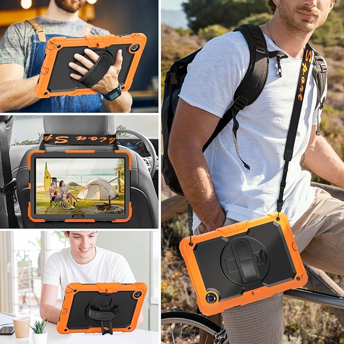 HXCASEAC Case for Lenovo Tab M11/K11 LTE 11’’ with Screen Protector/Pen Holder/Rotating Hand Strap/Stand, Protective M11 Tablet Case (TB-330FU/TB-330XU) Cover 2024, Orange