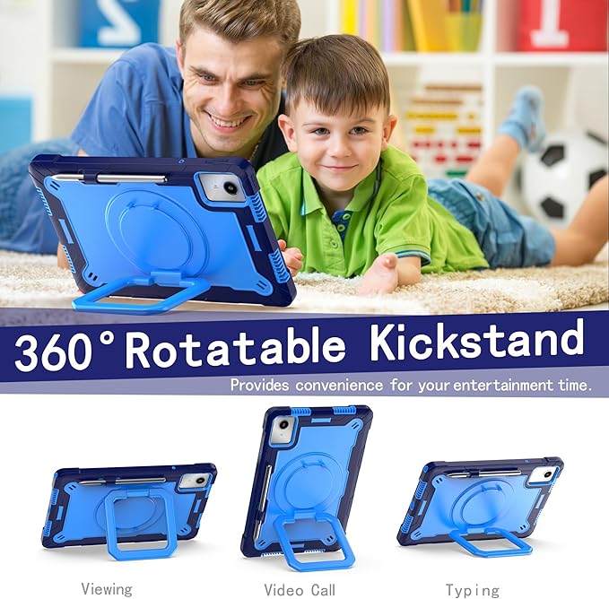 Case for Lenovo Tab M11 11 inch Tablet (TB-330FU / TB-331FC) 2024 Released - Heavy Duty Impact Resistant Case Cover with Rotating Ring Stand (Navy Blue/Blue)