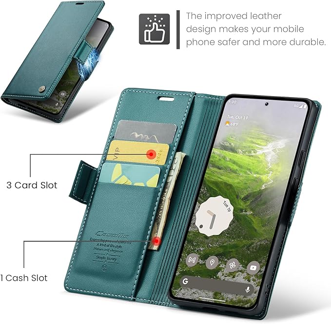 for Google Pixel 9/9 Pro Case, Premium PU Leather Wallet Case Flip Cover with [RFID Blocking][Card Holder][Stand Function] Shockproof Protective for Google 9/9 Pro, Blue-Green