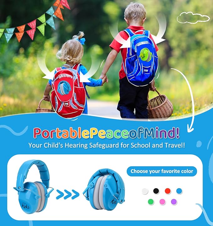 PROHEAR 032 2.0 Kids Noise Cancelling Headphones with Adjustable Headband - 25dB NRR Autism Ear Protection for Child at Mowing Studying Sleeping Racing - Blue and Pink, 2 Pack