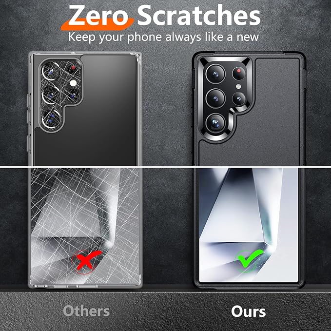 Red2Fire for Samsung Galaxy S24 Ultra Case, with 2Pcs [Tempered Glass Screen Protector+Camera Protector][Military Grade Shockproof] Heavy Duty Full Body Protection Phone Case for S24 Ultra Case,Black