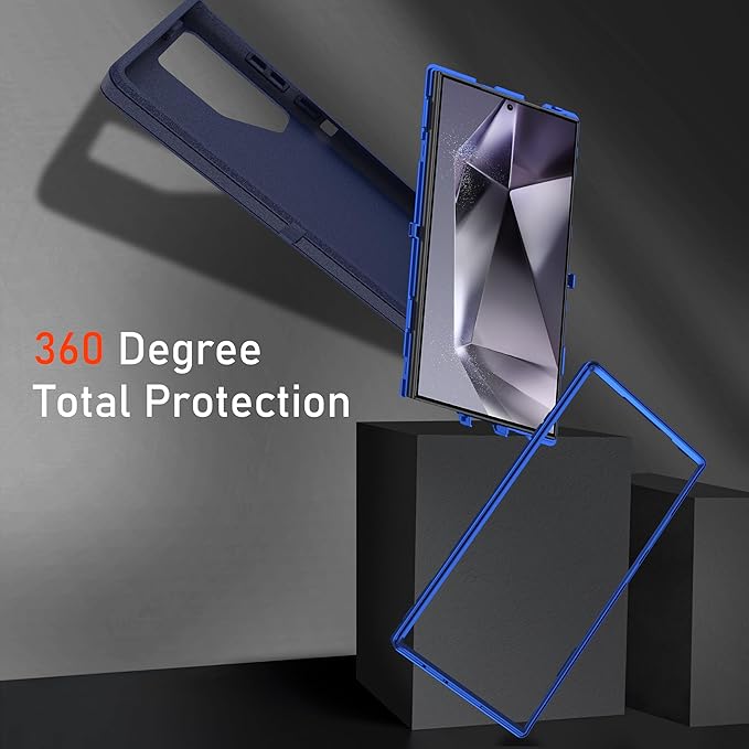for Samsung Galaxy S24 Ultra Case with [2 Pack] HD Screen Protector, [Military-Grade] Shockproof Dust/Drop Proof 3-Layer Full Body Protection Heavy Duty Case for S24 Ultra, Navy