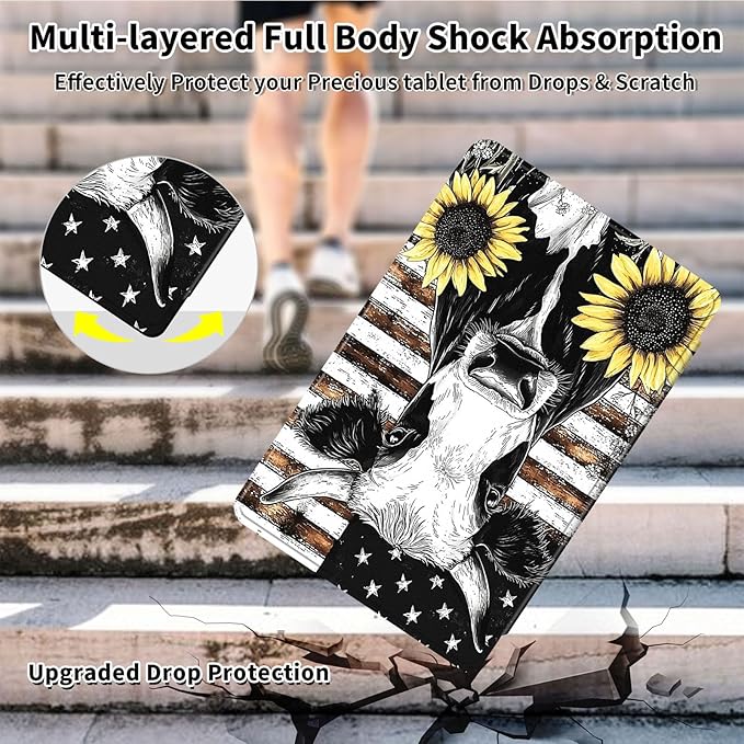 Case for Samsung Galaxy Tab S10 FE / S9 FE 5G 10.9 inch & Tab S9 11 inch, PU Leather 360° Rotating Stand Cover, Auto Sleep/Wake, Folio Smart Protective Cover, Cow Sunflower