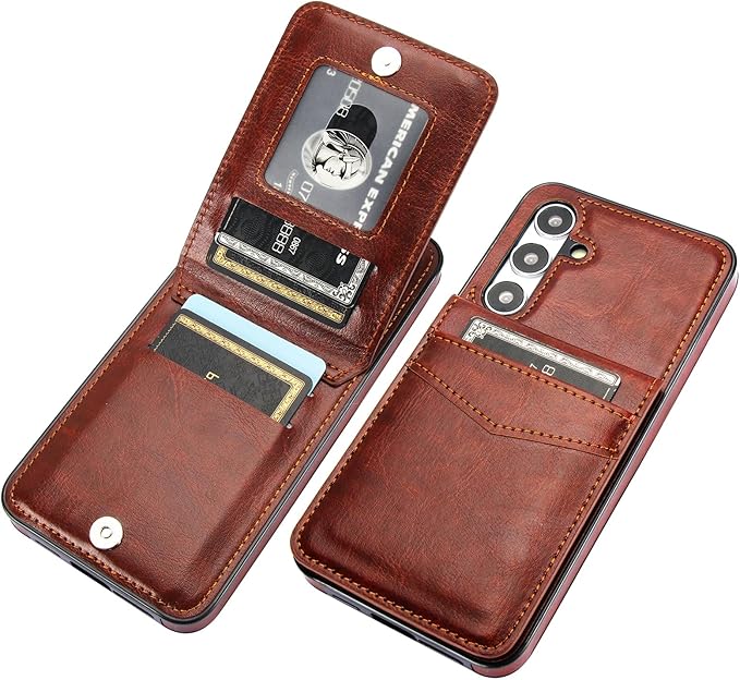 KIHUWEY for Samsung Galaxy S24 Plus Case Wallet with Credit Card Holder, Flip Premium Leather Magnetic Clasp Kickstand Heavy Duty Protective Cover for Samsung Galaxy S24 Plus 6.7" (Brown)