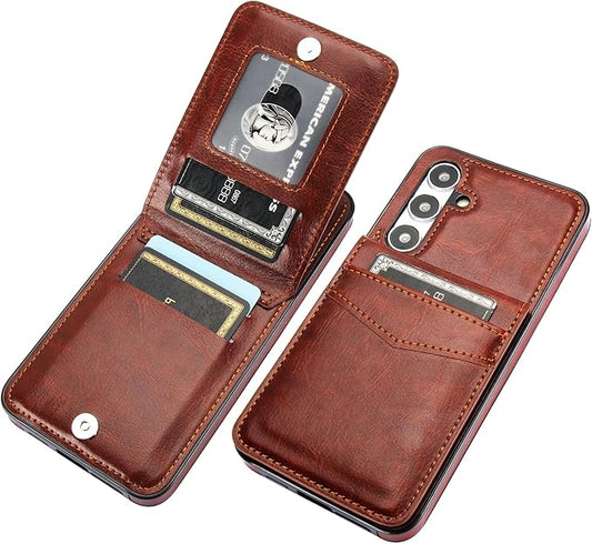 KIHUWEY for Samsung Galaxy S24 Plus Case Wallet with Credit Card Holder, Flip Premium Leather Magnetic Clasp Kickstand Heavy Duty Protective Cover for Samsung Galaxy S24 Plus 6.7" (Brown)