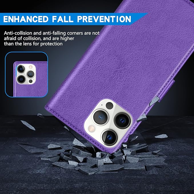 ZZXX for iPhone 15 Pro Max Wallet Case with [RFID Blocking] Card Slot Kickstand Magnetic Closure Leather Flip Fold Protective Phone Case for iPhone 15 Pro Max Case Wallet(Purple-6.7 inch)