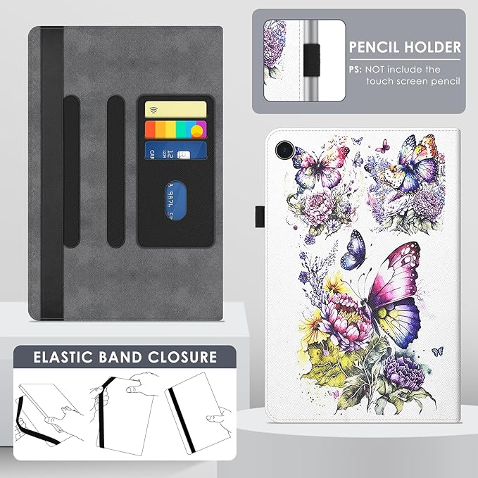 DETUOSI for Samsung Galaxy Tab A9+/A9 Plus 11 inch 2023 Case (SM-X210/X216/X218) Premium Leather Folio Stand Protective Cover Auto Wake/Sleep with Pencil Holder Butterfly Flower
