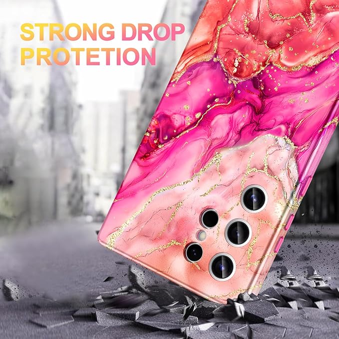 Casetego for Galaxy S24 Ultra Case,Compatible with MagSafe,[Military Grade Drop Test] Full Body Protection Slim Shockproof Rugged Marble Women Case for Samsung Galaxy S24 Ultra 6.8 inch,Ruby Red
