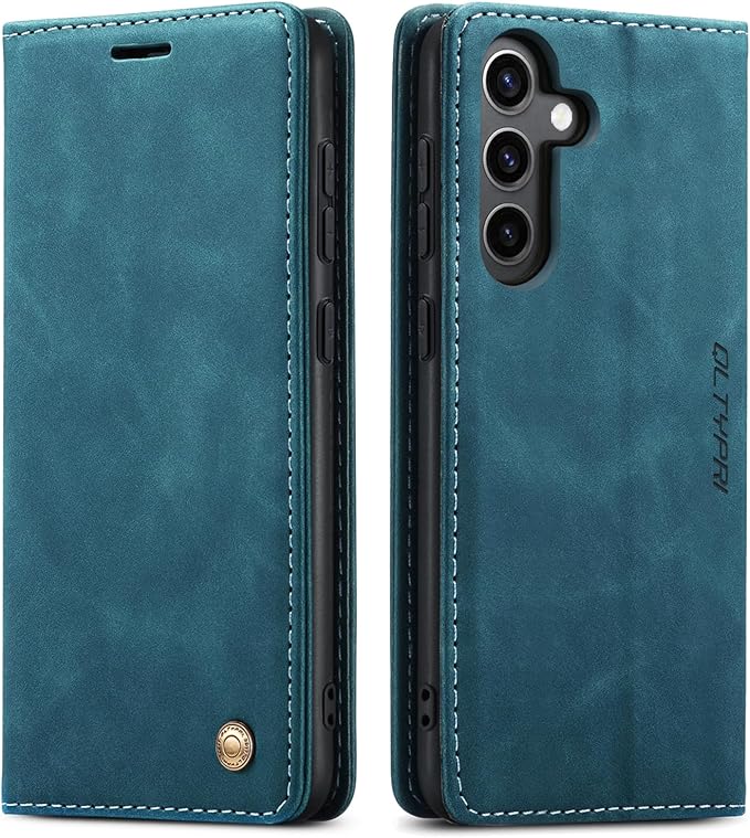 QLTYPRI Case for Samsung Galaxy S24, Vintage PU Leather Wallet Case Card Slot Kickstand Magnetic Closure Shockproof Flip Folio Case Cover for Samsung Galaxy S24 - Blue