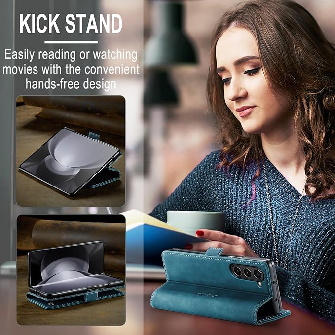 for Samsung Galaxy Z Fold5 Case, Flip Wallet Leather Case with Card Holder Magnetic Closure Shockproof Kickstand Protective Phone Cases Cover for Samsung Galaxy Z Fold5,Blue-Green