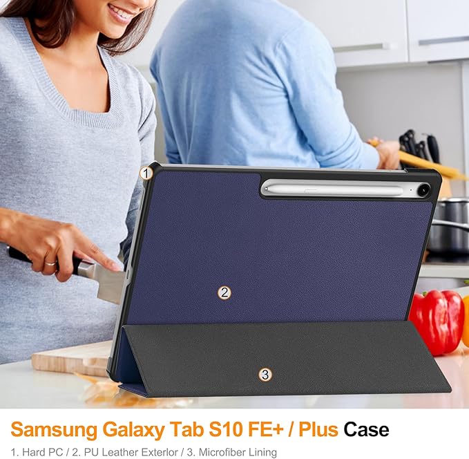 Smart Case for Samsung Galaxy Tab S10 FE+ / S10 FE Plus 13.1 Inch 2025, Ratesell Lightweight Trifold Stand Smart Case Cover with Auto Wake/Sleep Navy Blue