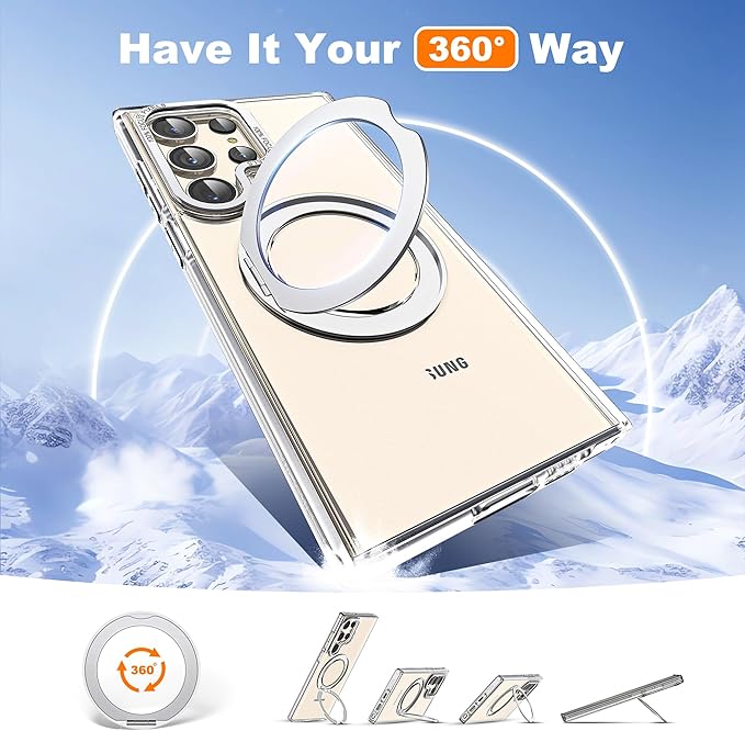 Compatible with Samsung Galaxy S22 & S23 Ultra Case with 360Rotatable Magnetic Ring Stand Compatible with Mag-Safe Military Protection Shockproof Transparent Phone Case,Clear
