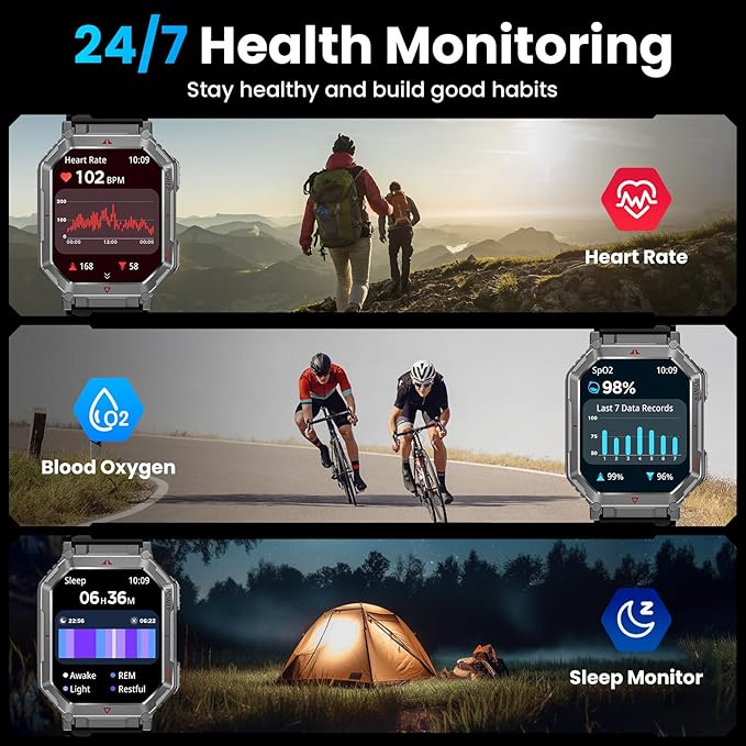 Military Smart Watch for Men with GPS/Compass，GPT Voice Assistant，Smartwatch with LED Flashlight，2.01"HD Display Bluetooth Call，Fitness Tracke with Multiple sports Modes，Compatible with Android & iOS