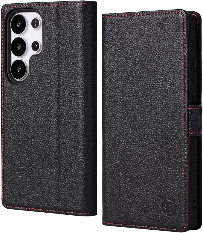 Case for Galaxy S25 Ultra 6.9"-Genuine Leather Folio Wallet Case with Kickstand RFID Blocking Card Holder Magnetic Protective Phone Cover Compatible with Galaxy S25 Ultra 2025 (Black)