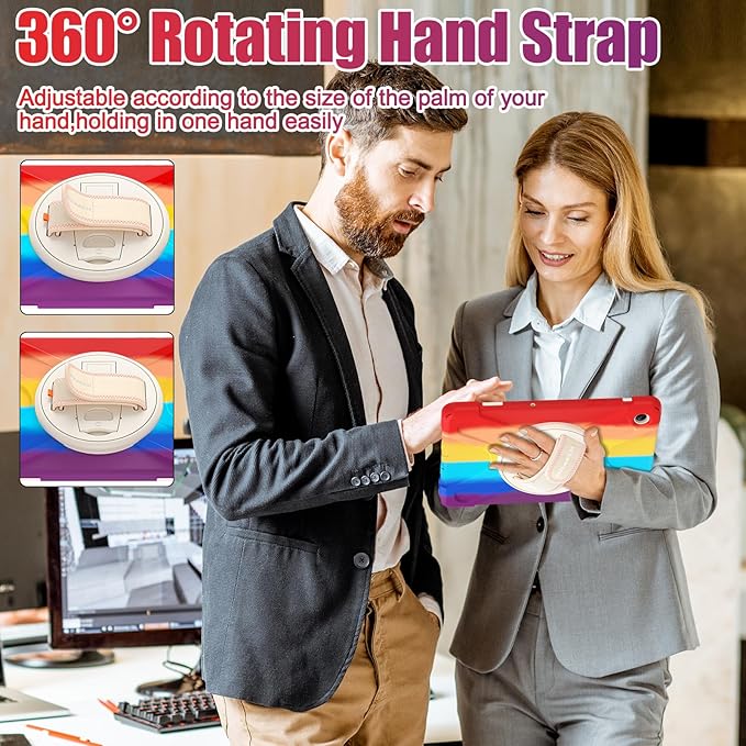 BRAECNstock Kids Case for Samsung Galaxy Tab A9+ Plus 11 inch (SM-X210/X216/X218) Shockproof Protective Case with Screen Protector Pen Holder [Rotating Hand Strap+Stand], Colorful Red