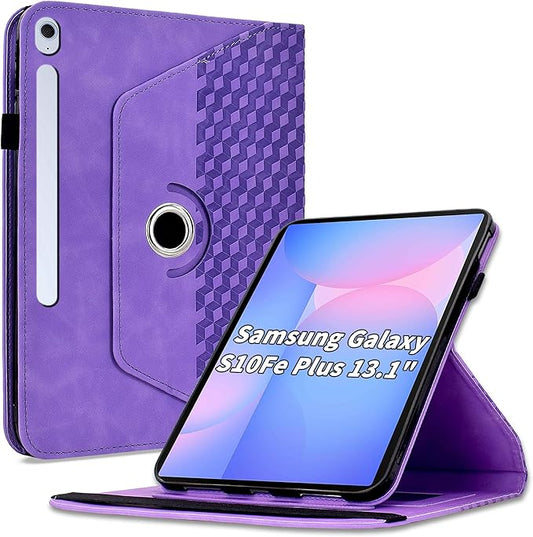 Case for Samsung Galaxy Tab S10 FE Plus 13.1 Inch 2025 (SM-X620/X626),360 Degree Rotating PU Leather Folio Protective Cover with Auto Sleep/Wake,Card Holder&Shoulder Strap for Woman Man,Purple