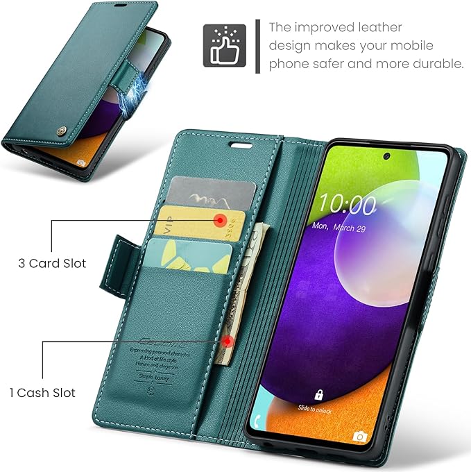 for Samsung Galaxy A52 4G/5G Case, Premium PU Leather Wallet Case Flip Cover with [RFID Blocking][Card Holder][Stand Function] for Samsung Galaxy A52 (5G/4G)/A52s 5G, Blue-Green