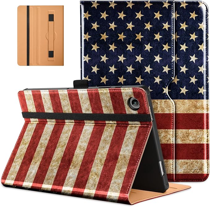 DTTO for Samsung Galaxy Tab A9 Plus 11 inch Case 2023, Premium Leather Business Folio Stand Cover with Hand Strap for Galaxy Tab A9+ 11'' 2023 Model (SM-X210/X216/X218) - Auto Wake/Sleep, US Flag