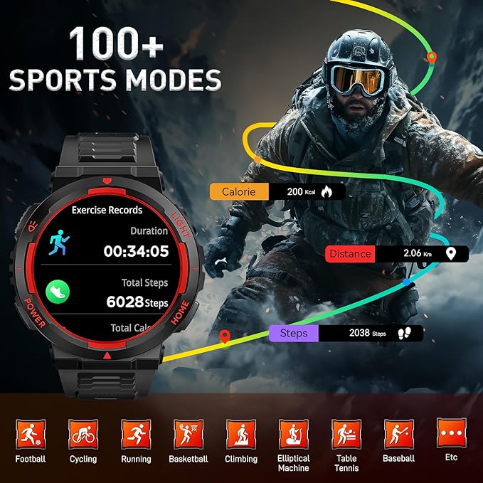Military Smart Watches for Men (Answer/Make Calls) with LED Flashlight 3ATM Waterproof Smartwatch with 100+ Sports Modes 1.53" Fitness Tracker with Heart Rate Monitor for iPhone Android