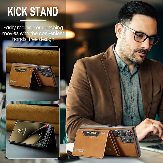 SZHAIYU M2 2 in 1 Detachable Leather Phone Cases for Samsung Galaxy S25 Ultra 5G Case Wallet with Card Holder Men 6.8'' (Brown)