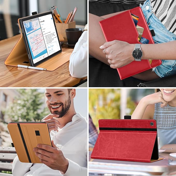 DTTO for Samsung Galaxy Tab A9 Plus 11 inch Case 2023, Premium Leather Business Folio Stand Cover with Hand Strap for Galaxy Tab A9+ 11’’ 2023 Model (SM-X210/X216/X218) - Auto Wake/Sleep, Red