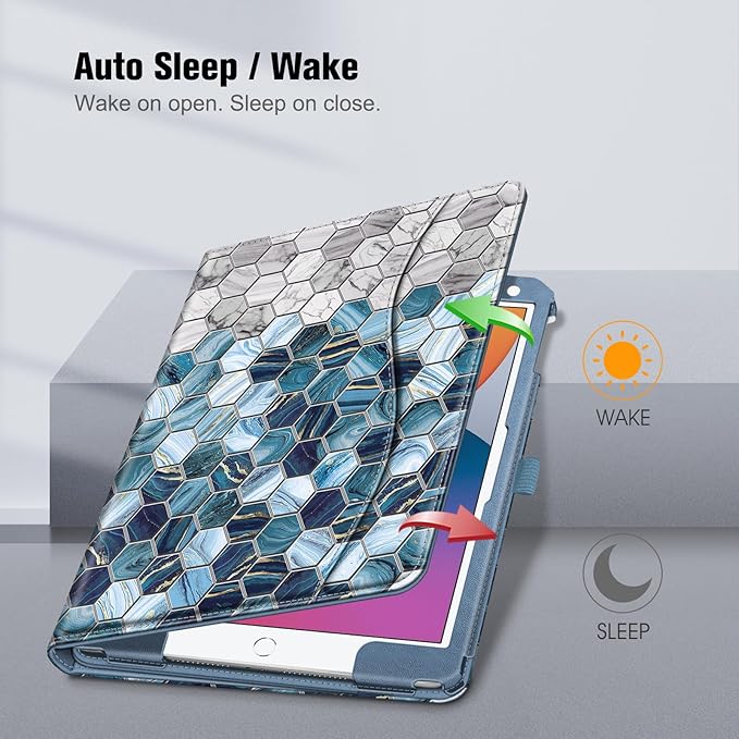 Fintie Case for iPad 9th / 8th / 7th Generation (2021/2020/2019) 10.2 Inch - [Corner Protection] Multi-Angle Viewing Stand Cover with Pocket & Pencil Holder, Auto Sleep Wake, Agate Hexagons