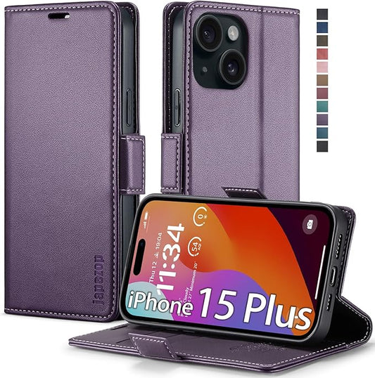 japezop iPhone 15 Plus 5G Wallet Case with [RFID Blocking],Card Holder Kickstand Magnetic,Leather Flip Case Wallet for iPhone 15 Plus 5G 6.7 Inch (Fashion Purple)