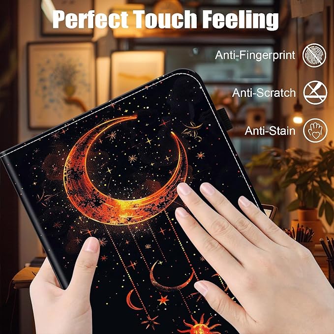 Case for Samsung Galaxy Tab A9 Plus/A9+ 5G 11 Inch 2023 Model (SM-X210/X216/X218),Card Slot PU Leather TPU Case Pen Holder Auto Wake Sleep,Moon Sun