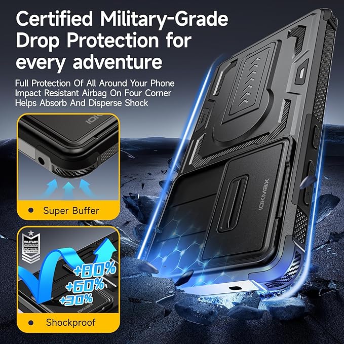 for Samsung Galaxy S25 Ultra Case with 2*Screen Protector, Slide Camera Cover, Kickstand, Lanyard Strap, Military Grade Shockproof Protective Heavy Duty Non-Slip for S25 Ultra Case-6.9'', Black