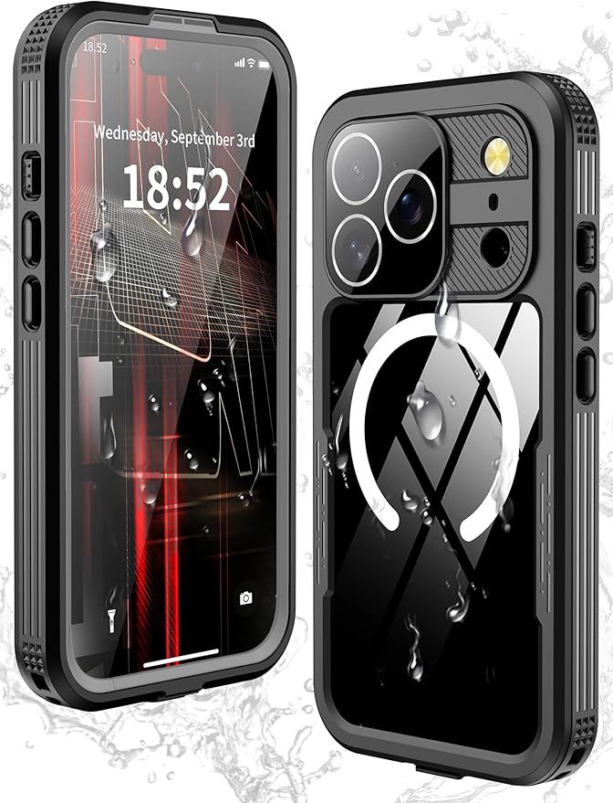 GOLDJU Magnetic for iPhone 17 Pro Case-Waterproof, Built-in Screen & Camera Protector-IP68 Underwater Full Body 16FT Military Dropproof Shockproof Case for 17 Pro 6.3''- Black