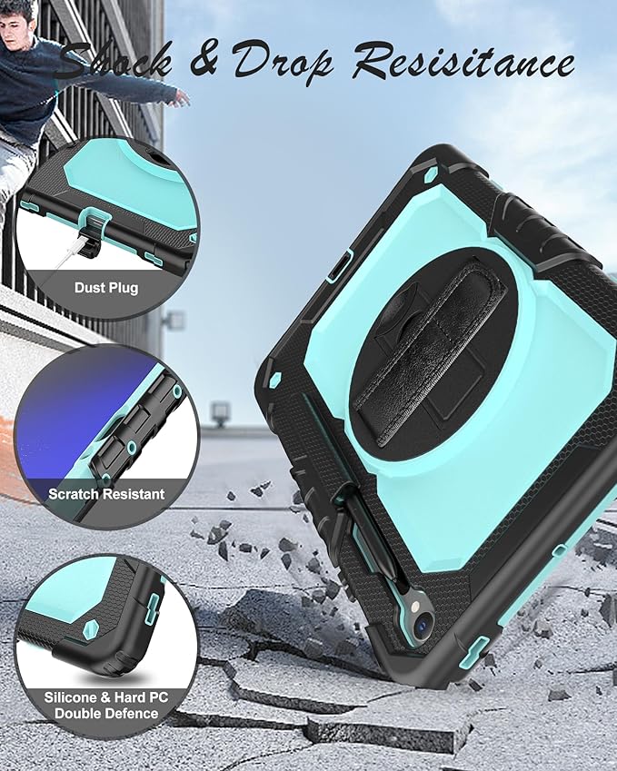 Case for Samsung Galaxy Tab S10 Lite/ S10 FE / S9 FE 10.9 Inch / S9 11'' 5G Protective with Screen Protector/Pen Holder/Hand Strap, Heavy Duty Shockproof Tablet Cover for S10 Lite, SkyBlue