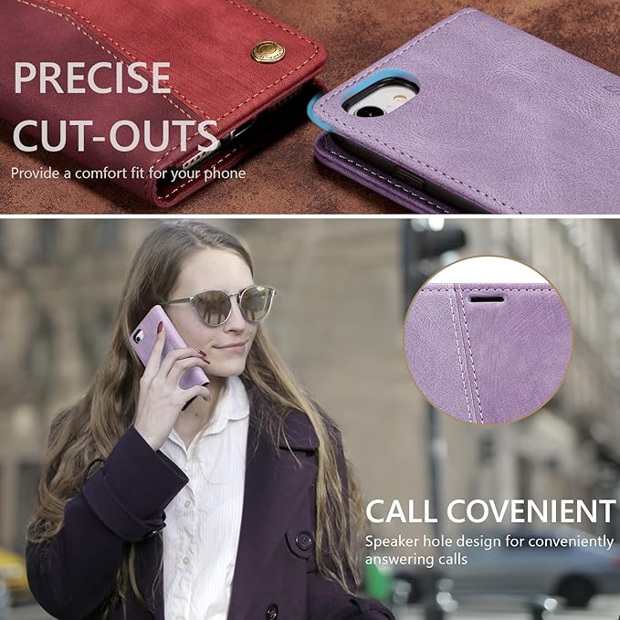 QLTYPRI Case for iPhone 16e, Vintage PU Leather Wallet Case Card Slot Kickstand Magnetic Closure Shockproof Flip Folio Cover for iPhone 16e - Retro Purple