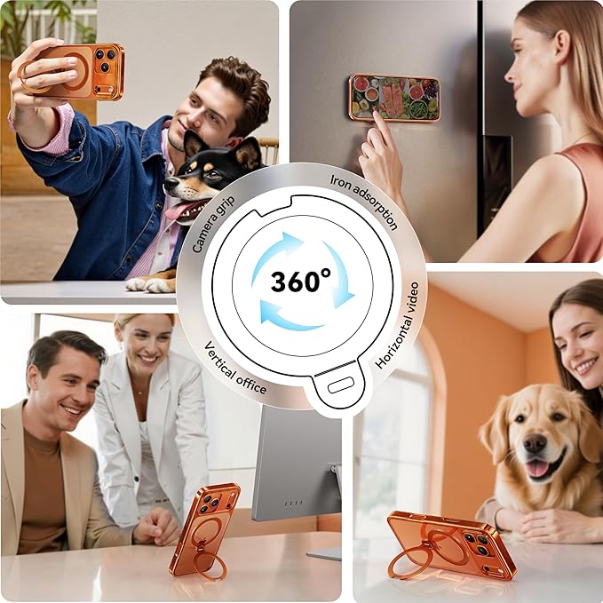 CASEKOO Cosmic Orange for iPhone 17 Pro Max Case with 360 Spin Magnetic Stand [Fit for MagSafe][17FT Military Protection] Slim Polished for iPhone 17 Pro Max Case with Stand 6.9'', Cosmic Orange