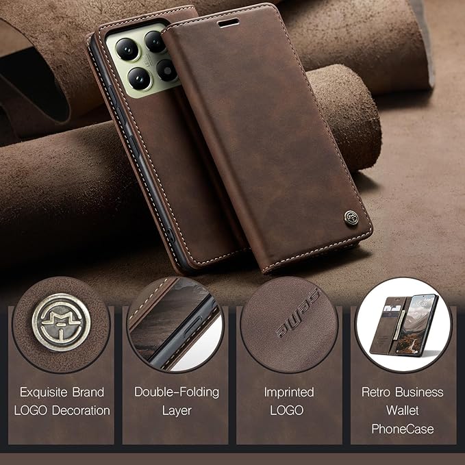 for Xiaomi 14T Case, Flip Wallet Leather Case with Card Holder Magnetic Closure Shockproof Kickstand Protective Phone Cases Cover for Xiaomi mi 14T, Coffee