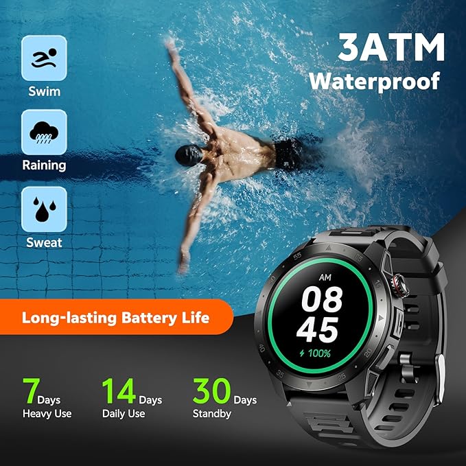 Military Smart Watches for Men Built-in GPS(Answer/Make Calls), 1.43" AMOLED Screen with Compass, Altitude, Barometer, 3ATM Waterproof, Fitness Watch with Health Monitor for Android iOS