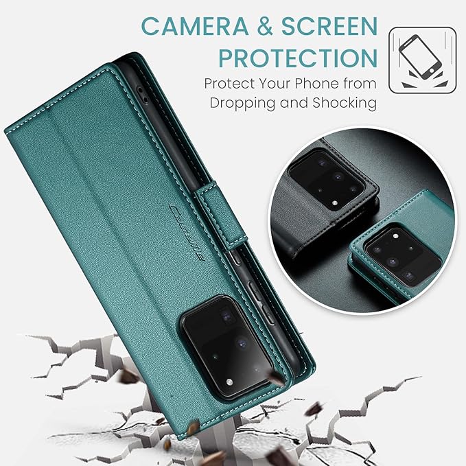 Case for Samsung Galaxy S20 Ultra Wallet Case, RFID Blocking PU Leather Flip Folio Cover Card Holder Kickstand Shockproof Phone Case Compatible with Samsung Galaxy S20 Ultra, Blue Green