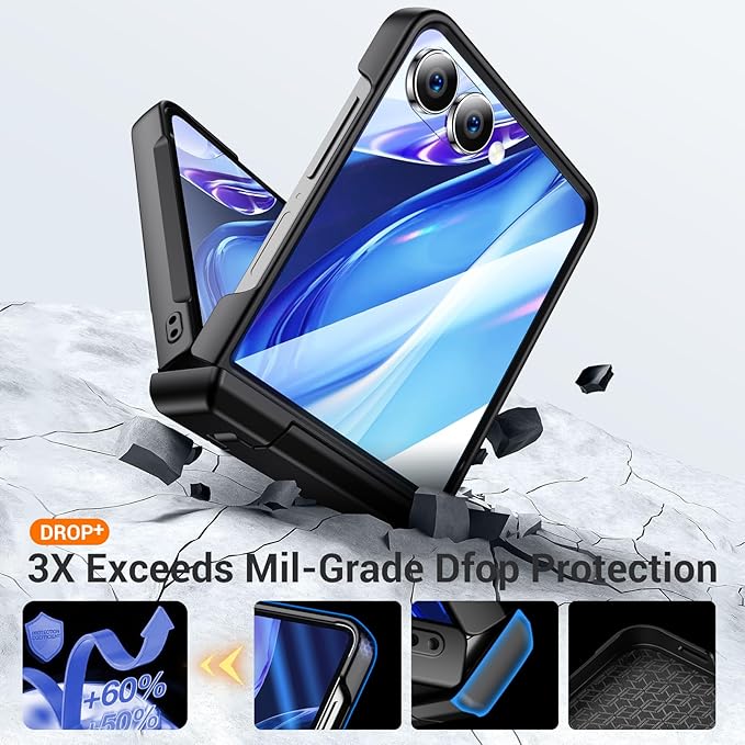 Temdan for Samsung Galaxy Z Flip 7 Case with [Built-in Front Screen Protector] [Kickstand][Hinge Protection][Hard PC] Ultra-Thin Shockproof Protective Phone Case for Galaxy Z Flip 7-Black