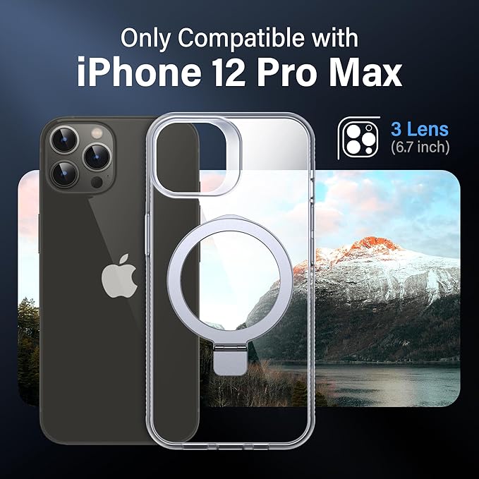 Magnetic Case for iPhone 12 Pro Max - [Built-in Invisible Stand] [Compatible with MagSafe] [Military Grade Drop Protection] Anti-Yellowing Hard Back Silicone Edge Cover, 6.7", Clear