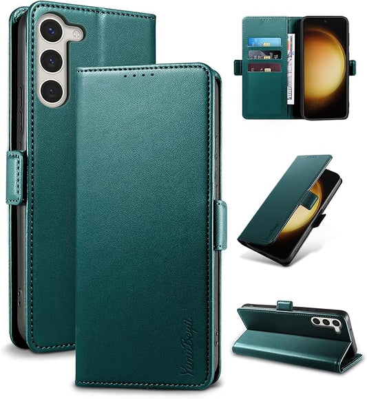 Wallet Flip Case for Samsung Galaxy S23 5G - [RFID Blocking] Luxury PU Leather Card Holder Magnetic Phone Cover with Kickstand,Shockproof Protective Case,Green