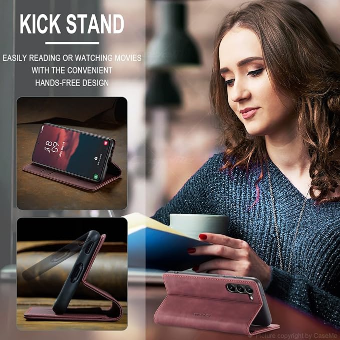 SINIANL for Samsung Galaxy S23 Plus Leather Case, Vintage Wallet Case Book Folding Flip Case with Kickstand Card Holders Slots Protective Cover for Galaxy S23 Plus Wine Red