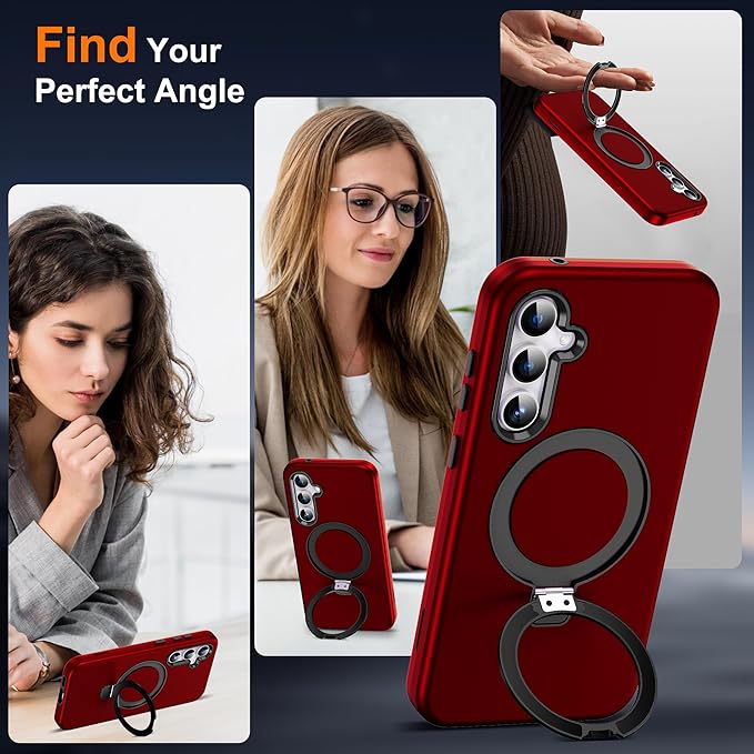 Designed for Samsung Galaxy S23 Case with Magnetic Ring Stand [Compatible with Mag-Safe][Military Grade Drop Protection][Build in Kickstand] Shockproof Galaxy S23 Phone Case 6.1",Red