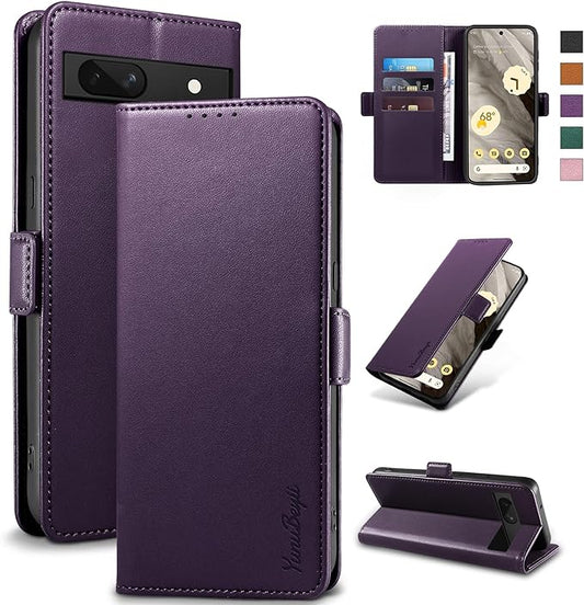 Wallet Flip Case for Google Pixel 7A - [RFID Blocking] Luxury PU Leather Card Holder Magnetic Phone Cover with Kickstand,Shockproof Protective Case,Purple