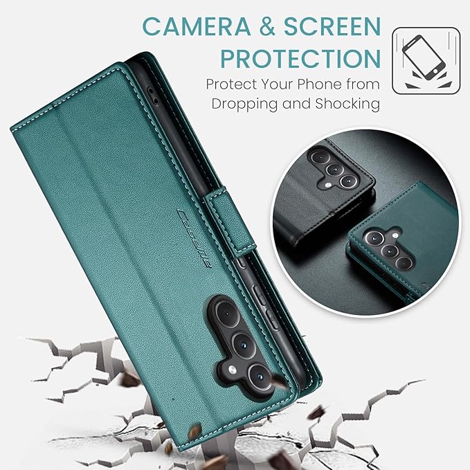 for Samsung Galaxy A35 5G Case, Premium PU Leather Wallet Case Flip Cover with [RFID Blocking][Card Holder][Stand Function] Shockproof Protective for Samsung Galaxy A35, Blue-Green
