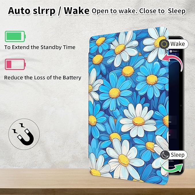 Case for Samsung Galaxy Tab S10 Ultra/Tab S9 Ultra 14.6-Inch, 360 Degree Rotating Folio Stand Smart Cover for Galaxy Tab S10 Ultra/ S9 Ultra 14.6'', Auto Sleep/Wake, Blue Daisies